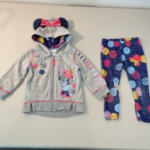 Disney Minnie Mouse Ears Full Zip Hoodie & Leggings Set 2T